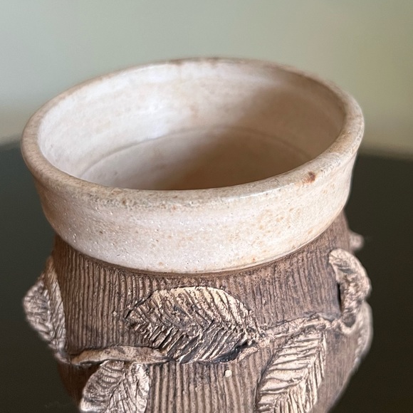 Ceramic Herb Jar, Handmade Lidded Pottery Jar, Rustic Sgraffito Leaves - Picture 12 of 14